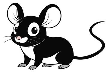 Cartoon Mouse in Black and White with a Curled Tail Design