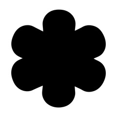 Stylized six petal flower shape in black silhouette on white background