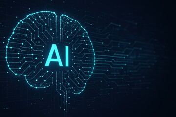 AI Brain: A futuristic depiction of an artificial intelligence brain, visualized with glowing circuitry, symbolizing technological innovation.