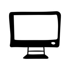 Simple black and white outline drawing of a vintage computer monitor