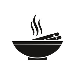 Asian cuisine concept hot bowl silhouette with chopsticks and steam representing a delicious meal