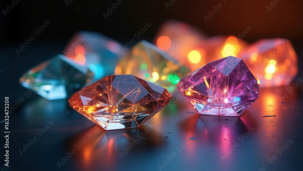 Poster a captivating display of colorful crystal gems shines with radiant lights, creating a dazzling scene