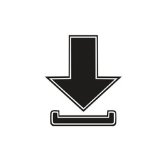 Stylized Download Icon with Arrow Moving Down Into a Storage Tray for Files