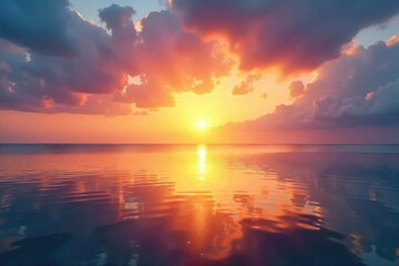 Obraz premium Serene sunrise over tranquil water, reflecting inner peace and spiritual awakening Perfect for meditation, mindfulness, yoga, and self-discovery themes , stillness, journey, tranquility