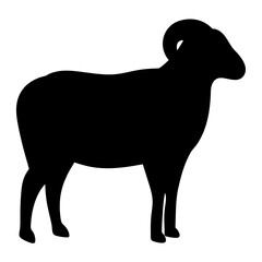 Silhouette of a Ram Standing Tall with Majestic Curled Horns Detailed