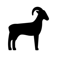 Silhouette of a Black Ram with Curved Horns Standing Profile