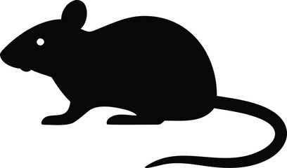 Black Rat Silhouette with Long Tail on White Background Stock