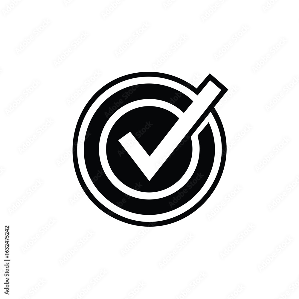 Poster circle with checkmark symbol represents approval or validation confirmation acceptance done sign bla
