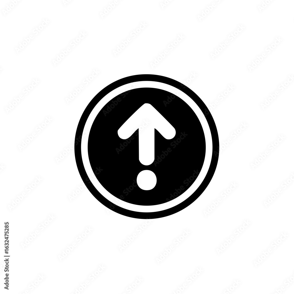 Poster black round up arrow icon, simple sign for upload button, direction symbol