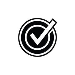 Circle with Checkmark Symbol Represents Approval or Validation Confirmation Acceptance Done Sign Black and White Graphics