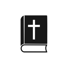 Fototapeta premium Black and white illustration of a book with a cross symbol on the cover.