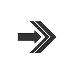 Modern right direction arrow icon with multiple speed lines