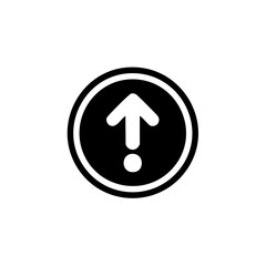 Black round up arrow icon, simple sign for upload button, direction symbol