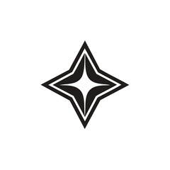 Geometric Compass Rose Design with Inner Star Points Framed in Black and White Style