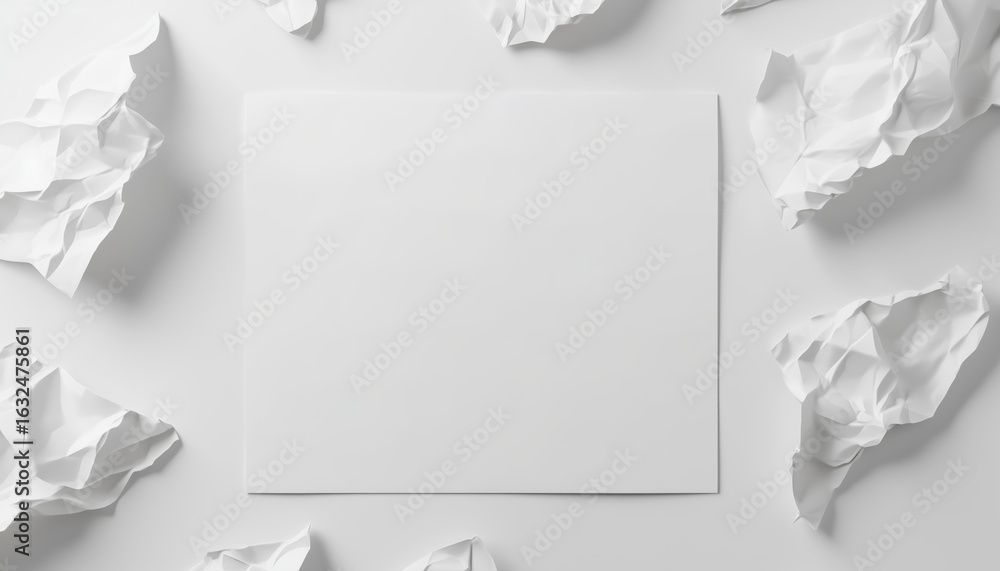 Poster white crumpled notebook paper with vertical checkered empty template for posters and flyers. clean a