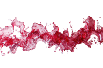 Dynamic red liquid splash and flow isolated on transparent background. Wave of flowing red light isolated on white background.