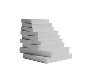 Fototapeta premium Stack of blank white books isolated on transparent background. White books stacked like stairs symbolizing knowledge progression and the journey of learning isolated on white background.