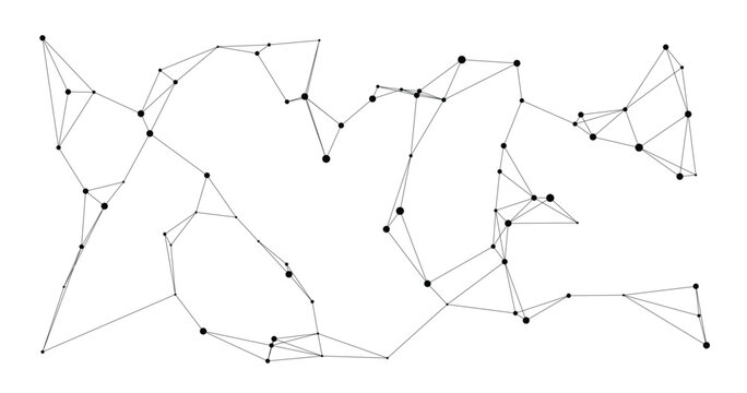 Minimalist network of black dots and lines forming abstract neural web on white background, ideal for technology, science, or AI concepts, isolated vector illustration
