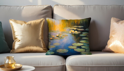 Cushions on a Couch: A comfortable couch showcases decorative cushions. Each cushion adds a touch of color and texture, creating a cozy and inviting space. 