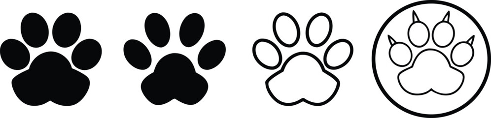 Set of animal paw print icons in solid and outline styles isolated vector illustration