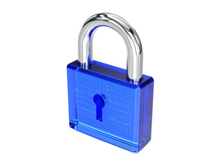 Shiny Transparent Padlock in Shades of Blue, Isolated on White