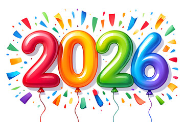 Fototapeta premium Colorful balloons forming the number twenty six with confetti numbers celebration
