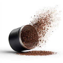The coffee can is matted and tilted on its side. When the jar rotates, it creates a swirling gust of wind that lifts the coffee crumbs around it