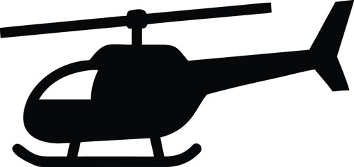 Helicopter Silhouette, Aviation Icon, Isolated Aircraft on White Background