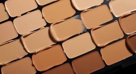 Flatlay of rectangular compact foundation pans in multiple warm and cool skin tones