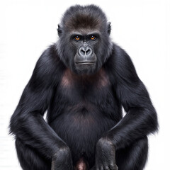 Fototapeta premium Majestic Gorilla Portrait: A captivating close-up of a powerful gorilla, exuding strength and intelligence with intense gaze, set against a neutral background.