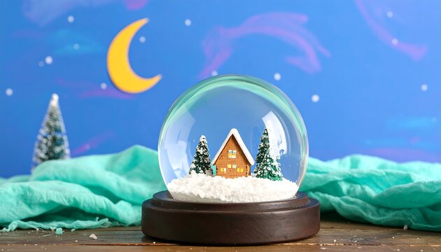 Winter Scene Snow Globe with Wooden Cabin and Trees