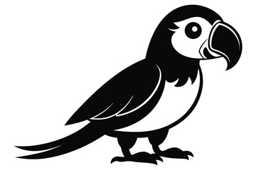 Cute Cartoon Parrot Black and White Isolated on White Background