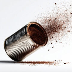 The coffee can is matted and tilted on its side. When the jar rotates, it creates a swirling gust of wind that lifts the coffee crumbs around it