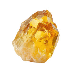 Vibrant Yellow Citrine Crystal Raw Stone with Faceted Surface and Natural Texture Isolated on White Background