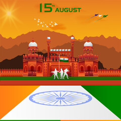 Vector illustration of the Independence Day of India 15 August celebration poster design
