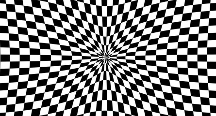 Obraz premium Curvy hand-drawn checkerboard with optical star distortion and digital flair. Deep race pattern for fashion, squiggle textile design, and perspective-heavy monochrome wallpaper. Vector illustration