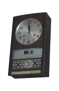 Antique brown and silver wooden wall clock on transparent background, object, technology, decor, ancient, old, fashion, copy space