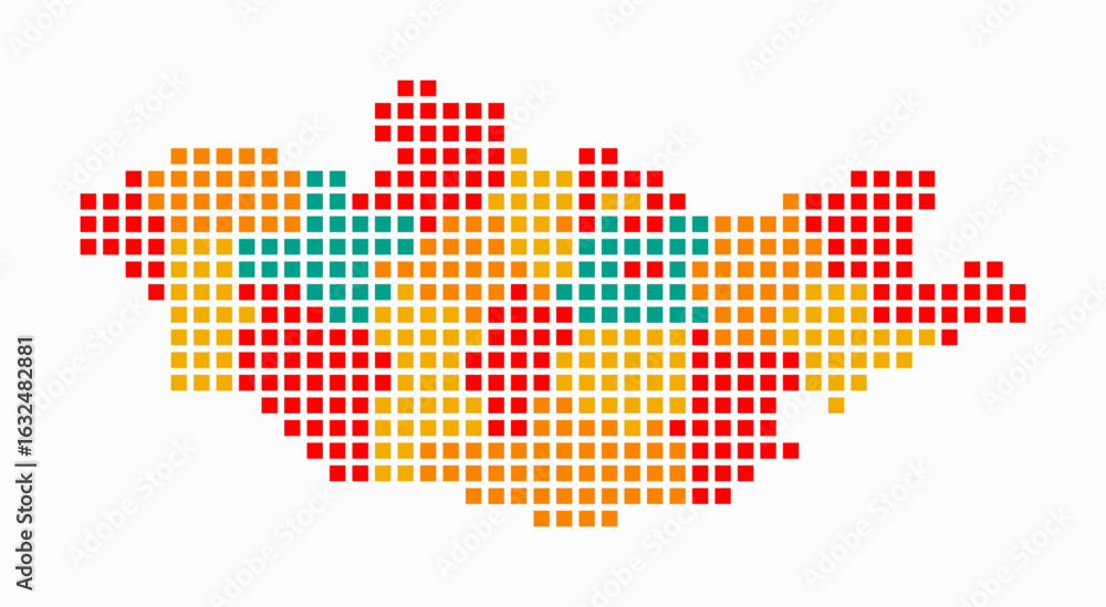 Poster mongolia dotted map. digital style map of the country on white background. mongolia shape with squar