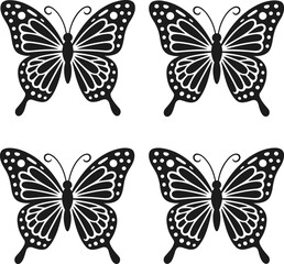 Stylized butterfly silhouettes vector set, black and white symmetrical insect artwork for decorative design, prints, tattoos, patterns, and nature themes