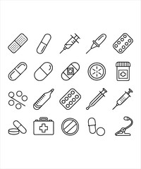 Medical icons vector set seamless pattern with doodle style symbols for education and design