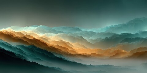 Layered teal and golden hills with soft blending for calming elegant backgrounds
