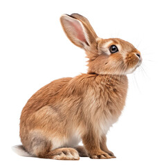 Obraz premium Pretty brown rabbit seen from the side isolated on a white background png brown rabbit side view png cute animal isolated png charming bunny close-up png adorable pet profile png