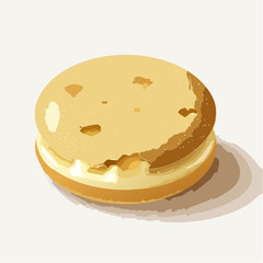 Golden Round Cookie with Cream Filling on White Background