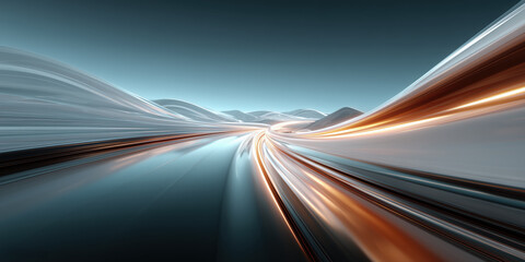 White and orange curved lights on road for speed motion modern travel effects
