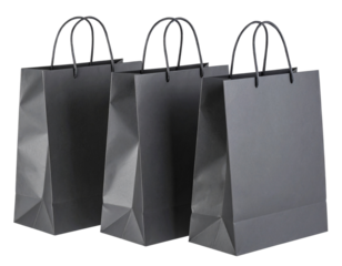 Set of Dark Gray Paper Shopping Bags in Overlapping Formation, Luxury Theme