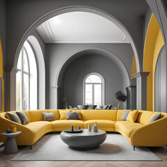Modern Interior Design with Yellow and Gray Arches  