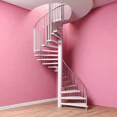 Modern Minimalist Spiral Staircase Against Pink Wall  