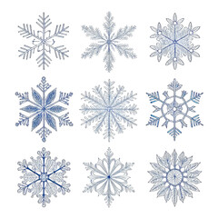 Set of Blue Snowflake Icons Collection Isolated on White Background PNG Winter Symbols Pack PNG Frozen Ice Crystal Designs PNG Seasonal Decoration Elements PNG Transparent Image
