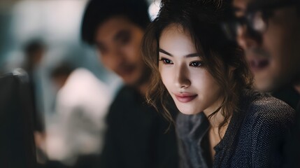 Focused young woman in a creative marketing team meeting