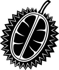 Stylized black durian fruit cut open